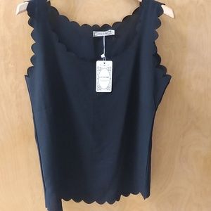 NWT Liva Girl Large Black Scalloped Tank Top